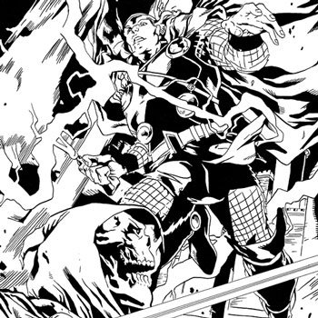 Comic Page Inking! Thor vs. Taskmaster