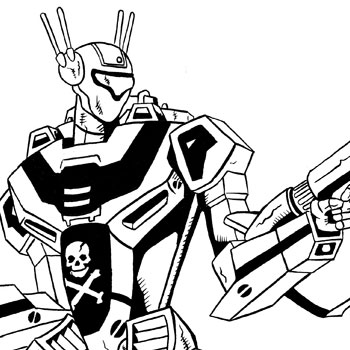 Inking of Skull One Veritech Fighter from Robotech