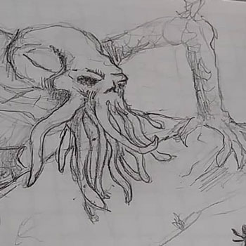 Cthulhu Comes to Lunch: A Ballpoint Pen Sketch