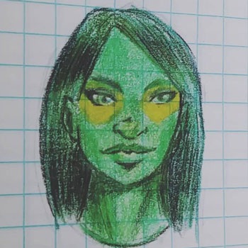 Guardians of the Galaxy Art: Gamora Color Pencil Head Sketch